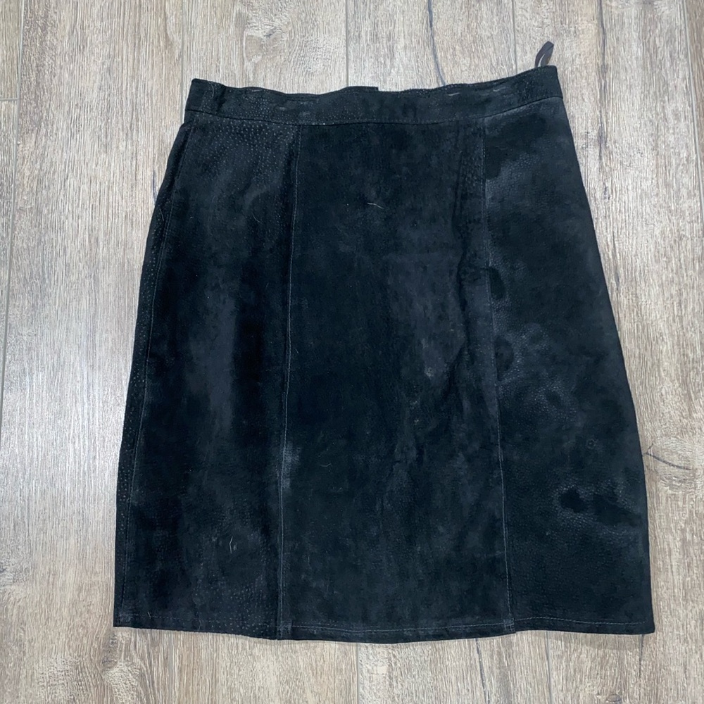 Black Leather Suede Skirt. Size 13/14